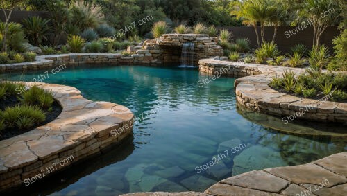 Serene Backyard Pool with Natural Stone Waterfall Design