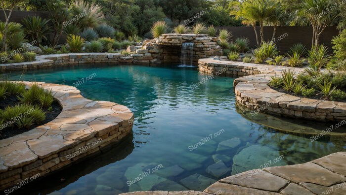 Serene Backyard Pool with Natural Stone Waterfall Design