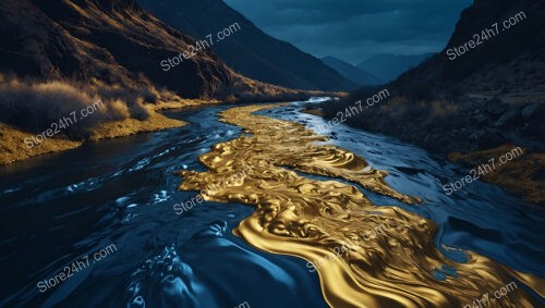 Serpentine River of Gold Through Midnight Blue Valleys