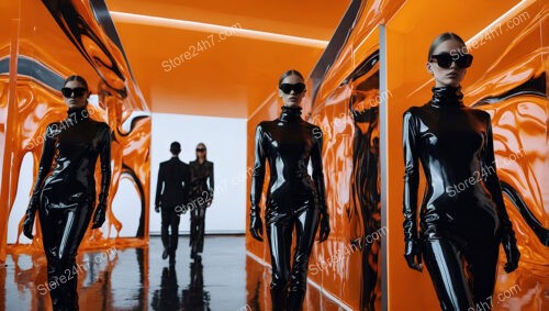 Sleek Futuristic Fashion in Bold Orange and Black