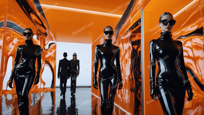 Sleek Futuristic Fashion in Bold Orange and Black