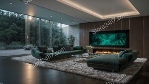 Sleek Modern Living Room with Green Accents and Fireplace