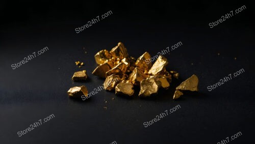 Small Gold Nuggets Arranged on a Smooth Black Surface