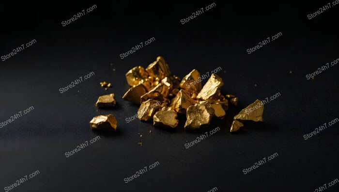 Small Gold Nuggets Arranged on a Smooth Black Surface