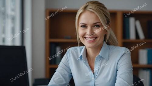 Smiling Office Manager with Professional and Welcoming Demeanor