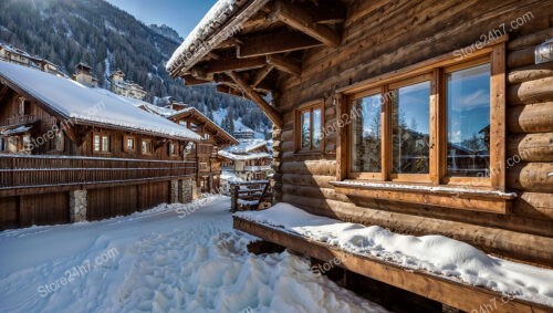 Snow-Covered Wooden Chalets in Picturesque Bavarian Alpine Village