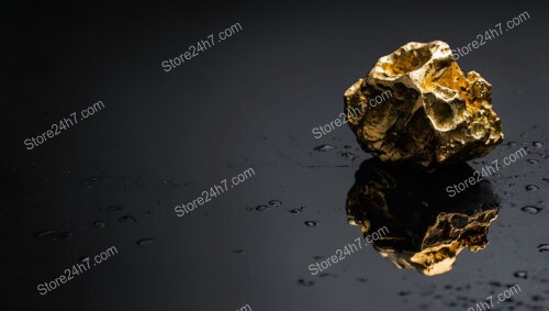 Solitary Gold Nugget with Reflective Shine on Black