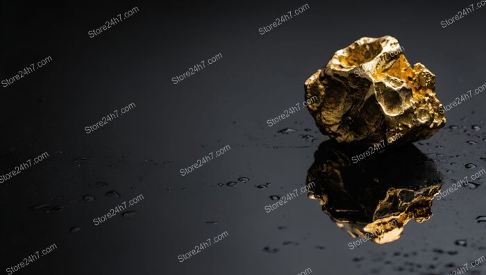 Solitary Gold Nugget with Reflective Shine on Black