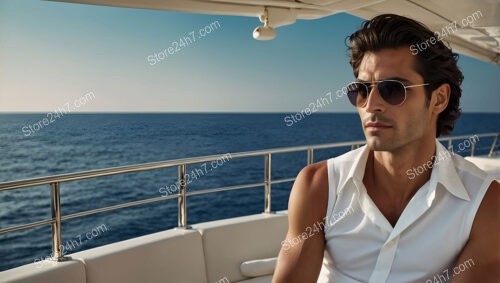 Sophisticated Man in Sunglasses Relaxing on a Luxury Yacht