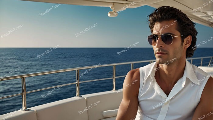 Sophisticated Man in Sunglasses Relaxing on a Luxury Yacht