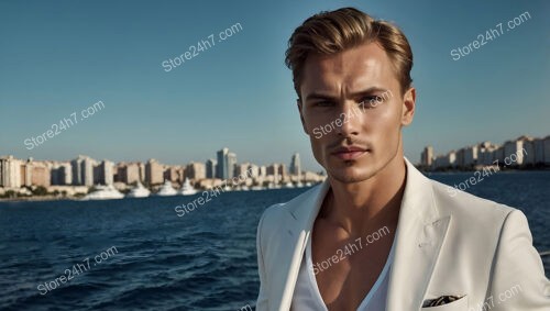 Sophisticated Man in White Blazer on a Yacht at Sea