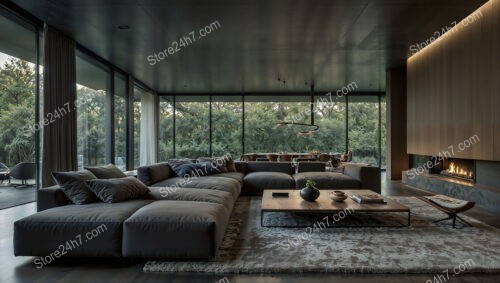 Spacious Contemporary Living Room with Panoramic Forest Views