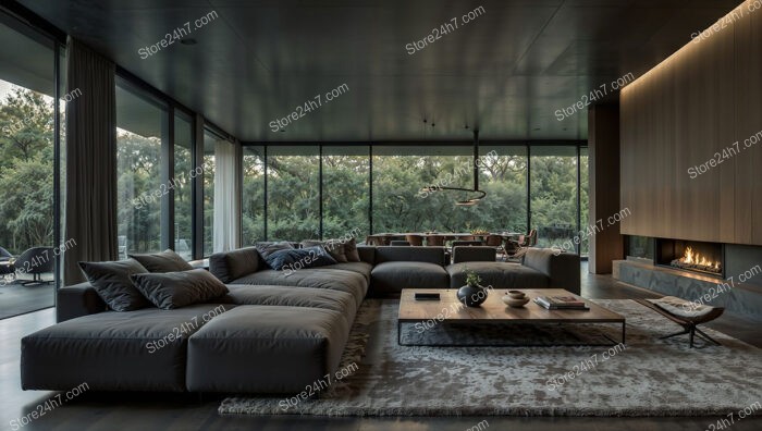 Spacious Contemporary Living Room with Panoramic Forest Views