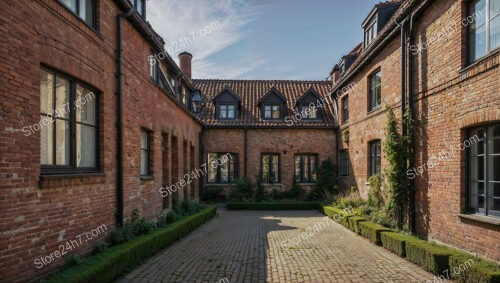 Spacious Gothic Brick Courtyard with Elegant Garden