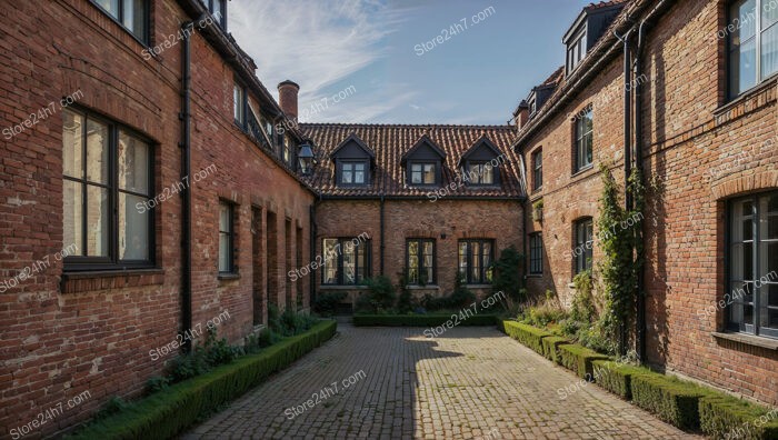 Spacious Gothic Brick Courtyard with Elegant Garden