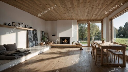 Spacious Modern Bavarian Living Room with Fireplace View