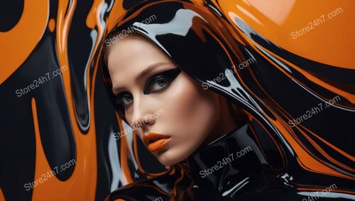 Striking Beauty in Glossy Black and Vibrant Orange