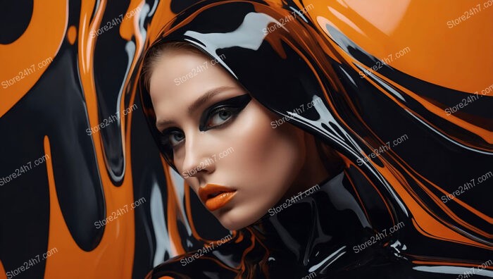 Striking Beauty in Glossy Black and Vibrant Orange