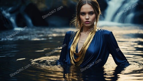 Striking Model in Blue and Gold in Water