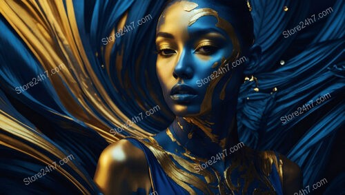 Stunning Fashion Model with Gold Accents and Blue Skin