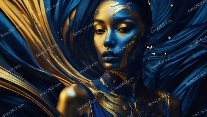 Stunning Fashion Model with Gold Accents and Blue Skin