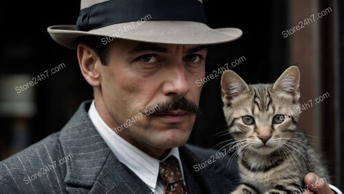 Stylish Gentleman in Classic Suit Holding a Tiny Kitten