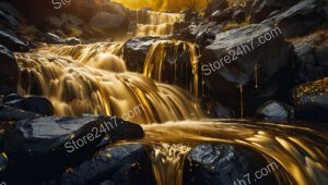 Sunlit Golden Waterfalls in a Mystical Enchanted Forest