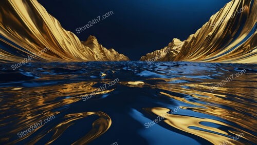 Surreal Passage of Gold and Blue Through Mountains