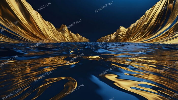 Surreal Passage of Gold and Blue Through Mountains