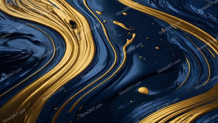 Swirling Symphony of Gold and Midnight Blue Tones