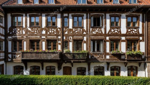 Timbered Bavarian House with Intricate Woodwork and Flower Boxes