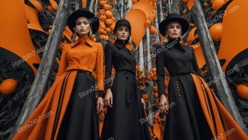 Timeless Elegance: Trio in Black and Orange Coats