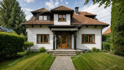 Traditional German family home with welcoming entrance and lush garden