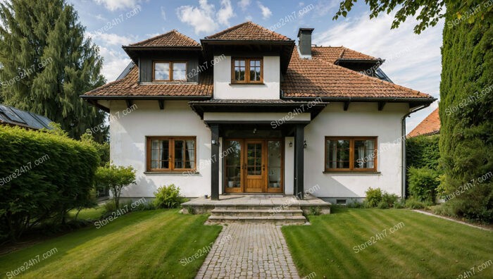 Traditional German family home with welcoming entrance and lush garden