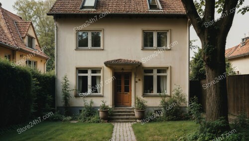 Traditional German Family House with Quaint Front Yard and Pathway