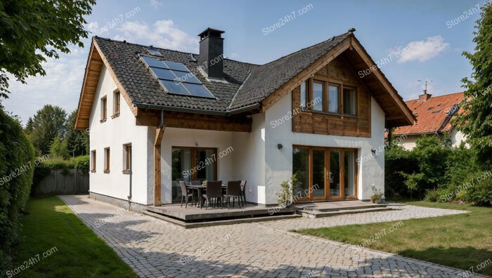 Traditional German Family House with Solar Panels and Garden