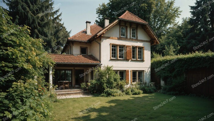 Traditional German Home with Red Roof and Cozy Garden