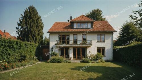 Traditional German Home with Red-Tiled Roof and Greenery