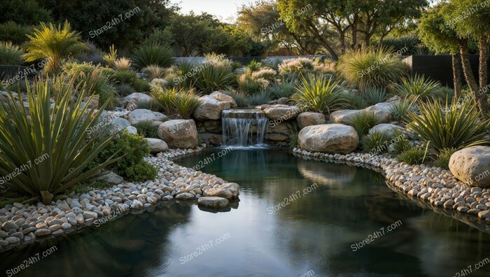 Tranquil Backyard Oasis Featuring a Waterfall and Pond