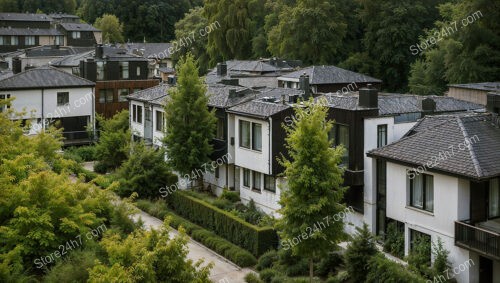 Tranquil Reihenhäuser in Germany Surrounded by Lush Greenery and Trees