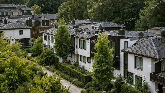 Tranquil Reihenhäuser in Germany Surrounded by Lush Greenery and Trees