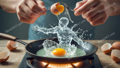 Transcendent Liquid Form Ascending from Eggshell in Pan