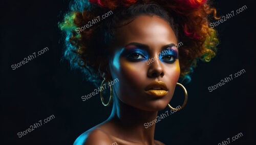 Vibrant Afro with Bold Makeup and Neon Highlights