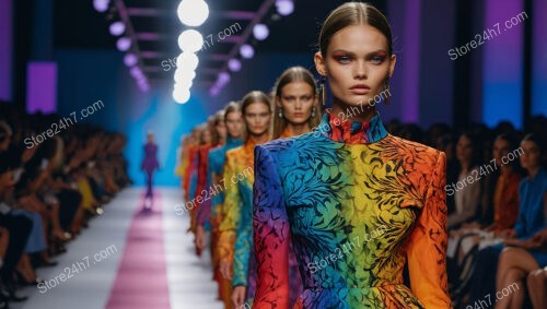 Vibrant and bold fashion showcased on dynamic runway