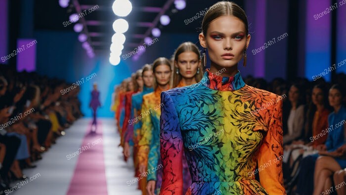 Vibrant and bold fashion showcased on dynamic runway