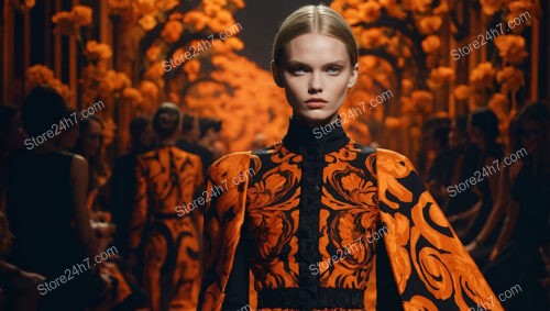 Vibrant High Fashion: A Symphonic Orange and Black Runway