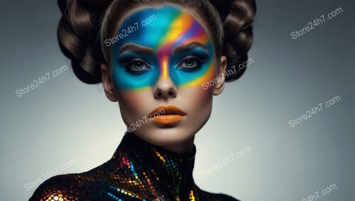 Vibrant Kaleidoscope Makeup with Sculpted Hair Design