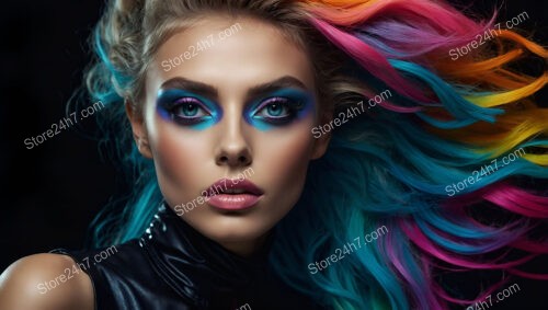 Vibrant Neon Waves in a Futuristic Makeup Masterpiece