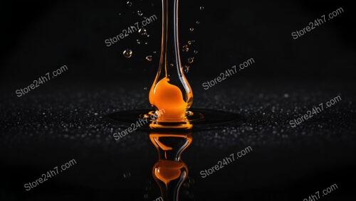 Vibrant Orange Liquid Droplet Captured in Mid-Air