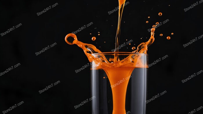 Vibrant Orange Liquid Pouring into a Tall Glass